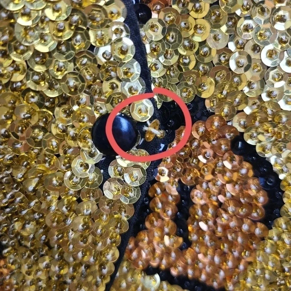 Chantik Vintage Full Sequin Vest Cat Eye Leopard Print Orange Gold Black - Picture 8 of 13